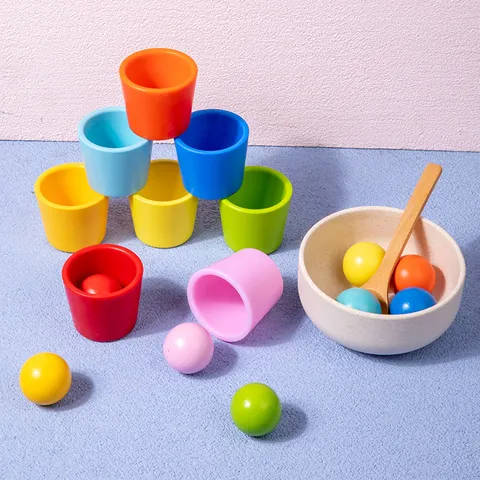 Jouet Montessori en Bois Tasse de Tri de Couleurs Jeu de Comptage et d'Appariement Jouets Éducatifs Préscolaires pour Tout-Petits Enfants