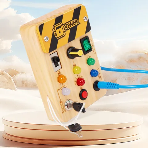 Wooden Busy Board Switch Educational Toy LED Light Sensory Board Montessori Hands-on Training Toy For Kids