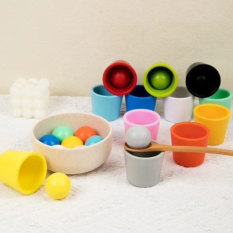 Jouet Montessori en Bois Tasse de Tri de Couleurs Jeu de Comptage et d'Appariement Jouets Éducatifs Préscolaires pour Tout-Petits Enfants