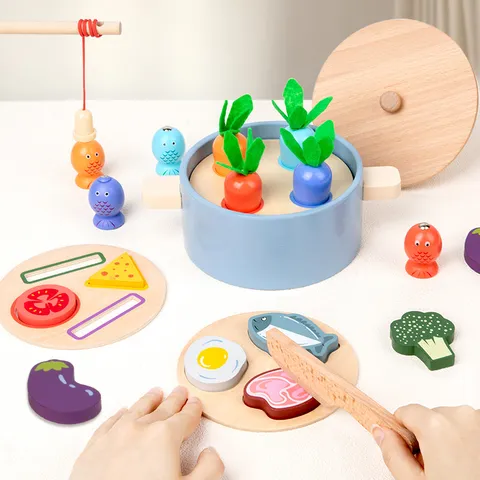 Jouet de Cuisine en Bois Imitation Jeu Montessori Ensemble de Cuisine Éducatif Couper Légumes Jouets d'Apprentissage Précoce Cadeau Pour Enfants