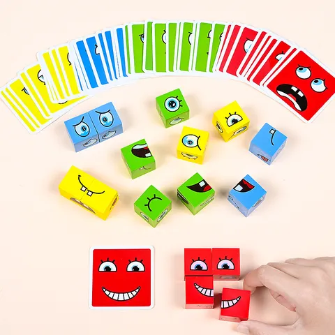 Bloques de Construcción de Cubo Mágico Cambiante de Cara de Madera para Niños Juguete de Rompecabezas Educativo Con Caja de Hierro Y Campana Interactiva