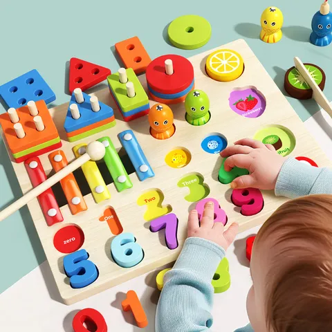 Jouet Puzzle Montessori Éducatif Multifonctionnel en Bois Jeu de Xylophone à Correspondance de Formes Numériques