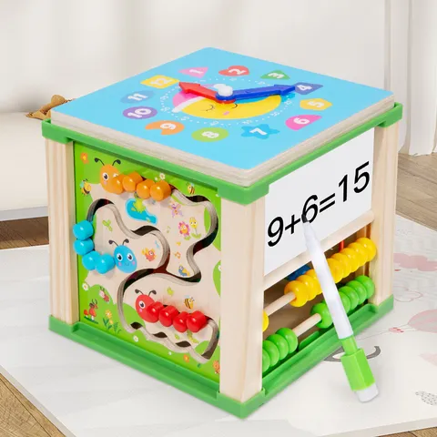 Jouet Éducatif Hexaèdre en Bois Labyrinthe de Perles Apprentissage Précoce Forme Multifonctionnelle Assortiment Jouet Montessori Enfants