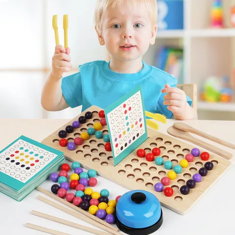 Enfants en Bois Montessori Éducatif Apprentissage Précoce Reconnaissance des Couleurs Jeu de Pincement de Perles Cadeau Interactif
