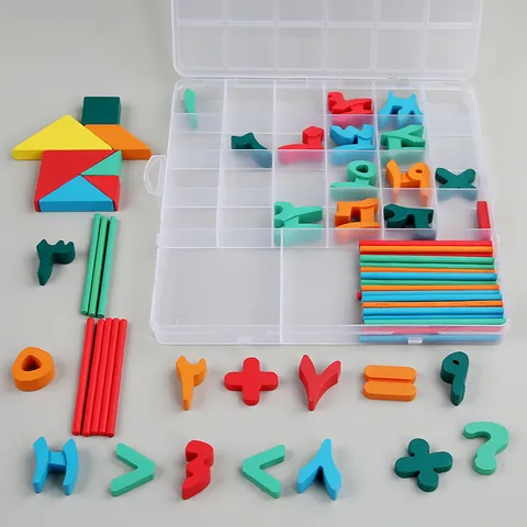 Jouets Éducatifs en Bois pour Enfants Chiffres Arabes Boîte d'Apprentissage Tangram Bâtons de Comptage Ensemble de Jouets