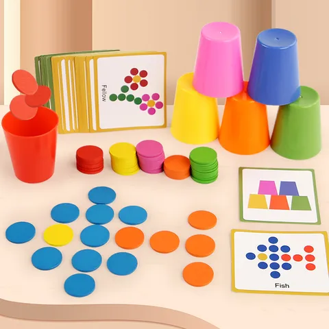Enfants Bois Plastique Pensée Logique Tasse Empilable Classification des Couleurs Jeu de Tri Jouet Éducatif pour Bébé