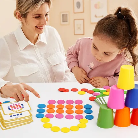 Enfants Bois Plastique Pensée Logique Tasse Empilable Classification des Couleurs Jeu de Tri Jouet Éducatif pour Bébé