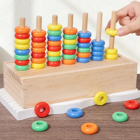 Jouet Éducatif de Cadre de Comptage en Bois pour Enfants Jouet à Empiler Anneau Coloré Apprentissage des Mathématiques pour Tout-Petits