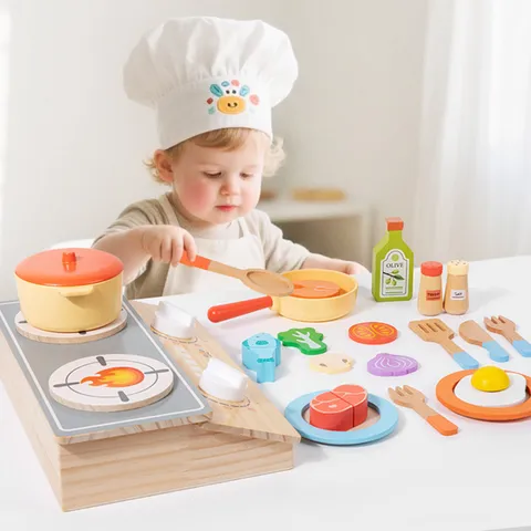 Ensemble de Jouets de Cuisine en Bois Poêle de Simulation Jeu de Rôle Éducation Précoce Légumes de Coupe Jouets de Cuisine Pour Enfants