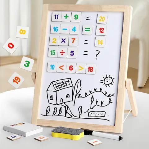 Tableau à Dessin Magnétique en Bois Double Face Jouet Éducatif pour Enfants Apprentissage des Mathématiques Chiffres