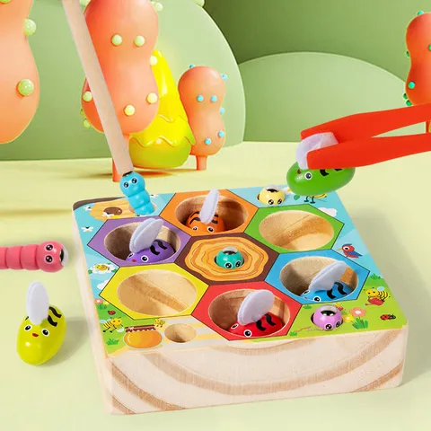 Jouet de Jeu de Pêche de Ruche en Bois Enfants Éducation Précoce Reconnaissance des Couleurs Jouet Éducatif Montessori