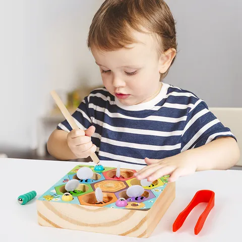 Jouet de Jeu de Pêche de Ruche en Bois Enfants Éducation Précoce Reconnaissance des Couleurs Jouet Éducatif Montessori