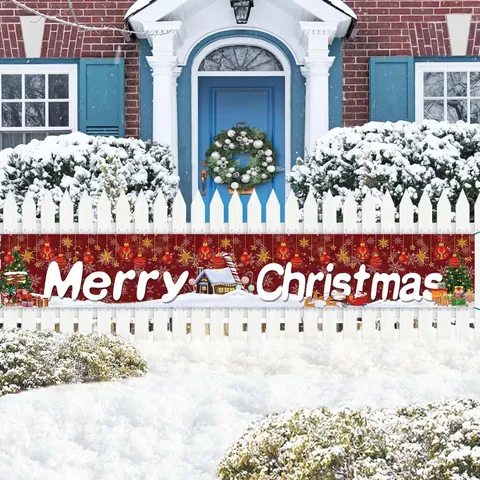 Merry Christmas Banner Festive Pongee Polyester Fabric Backdrop Hanging Flag For Family Party Home Decoration Garland