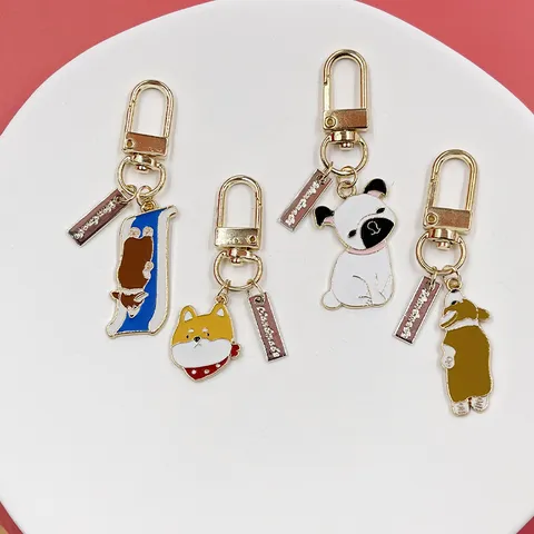 Cartoon Dog Alloy Keychain Cute Corgi Akita Puppy Metal Keyring Enamel Bag Pendant Handmade Animal Key Chain For Gift