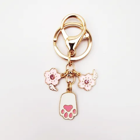 Cute Alloy Cherry Blossom Rabbit Keychain Pink Rhinestone Cartoon Bunny Pendant Key Ring For Girls Bag Accessory Decor