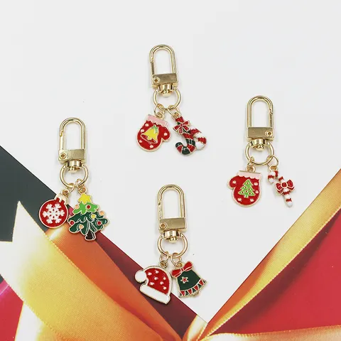 Christmas Series Alloy Enamel Keychain Cute Santa Tree Bell Snowflake Bag Charm Pendant For Women Kids Festive Holiday Accessory