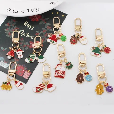 Weihnachtsserie Cartoon Schlüsselanhänger Zinklegierung Emaille Weihnachtsmann Baum Lebkuchenmann Taschenanhänger Kopfhörerhülle Schlüsselring Schmuck Für Weihnachtsgeschenk Dekoration