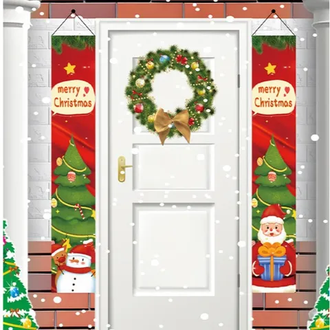 Christmas Nutcracker Soldier Porch Banner Polyester Merry Christmas Outdoor Door Hanging Holiday Party Home Decor Couplet