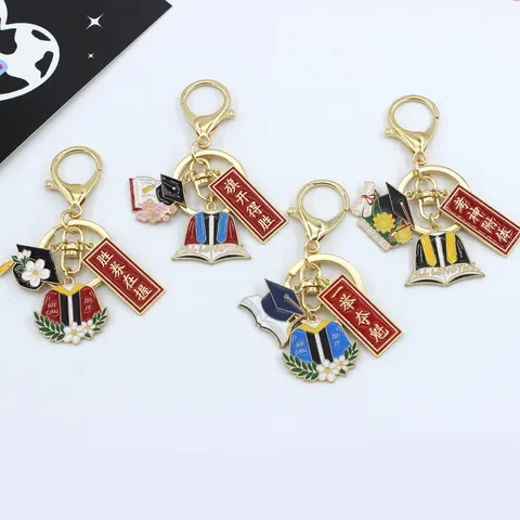 Metal Graduation Doctoral Hat Keychain For Students Exam Blessing Gift Metal Key Ring Book Diploma Pendant School Bag Charm
