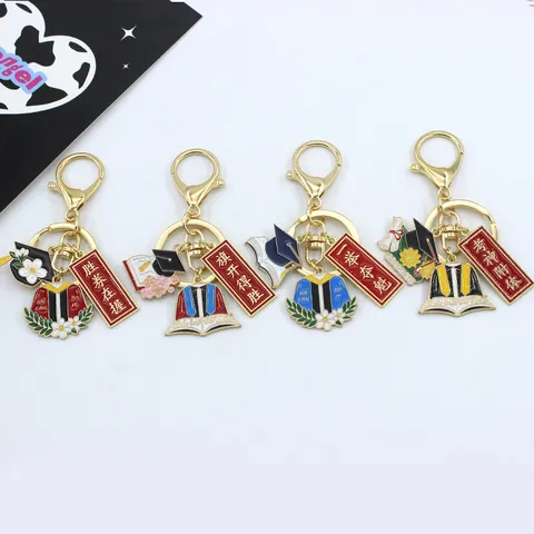 Metal Graduation Doctoral Hat Keychain For Students Exam Blessing Gift Metal Key Ring Book Diploma Pendant School Bag Charm