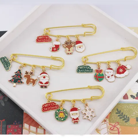 Cartoon Christmas Santa Claus Alloy Brooch Exquisite Handmade Enamel Safety Pin Brooches For Women Sweater Scarf Decoration Gift