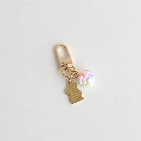 Cute Alloy Cartoon Rabbit Metal Keychain Glass Ball Charm Colorful Beads Pendant For Airpods Bag Decor Key Ring Holiday Gift