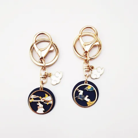 Japanese Style Zinc Alloy Enamel Keychain Cartoon Rabbit Moon Cloud Deer Pendant Keychain Creative Gift Accessory For Women Men