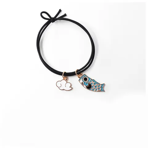 Japanese Style Koinobori Alloy Hair Tie Cute Enamel Fish Cloud Pendant Elastic Hair Band Good Luck Accessories For Women