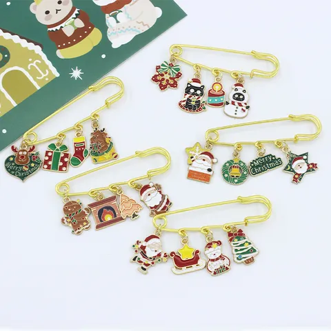 Christmas Cartoon Alloy Brooch Santa Claus Reindeer Snowman Enamel Safety Pin Xmas Gift For Women Men Fashion Jewelry