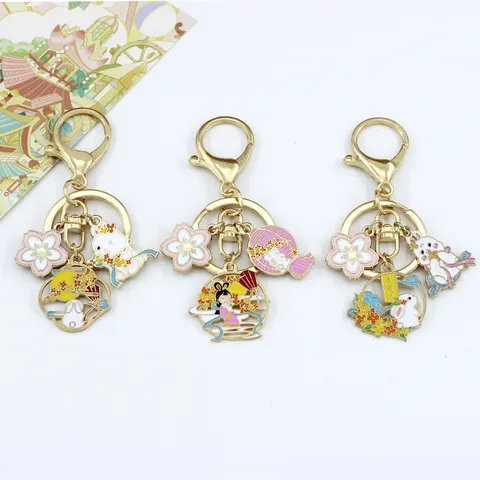 Chinesischer Stil Mondfest Hase Chang'e Sleutelhanger Legierung Emaille Tasche Anhänger Traditionelle Kultur Geschenk Zubehör