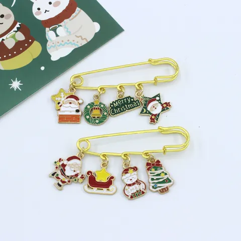 Christmas Cartoon Alloy Brooch Santa Claus Reindeer Snowman Enamel Safety Pin Xmas Gift For Women Men Fashion Jewelry