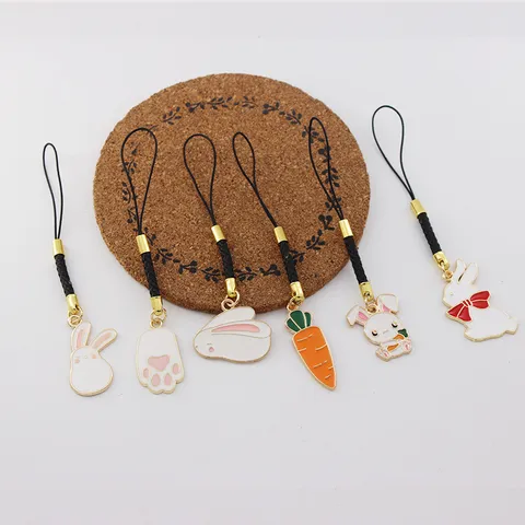 Cute Cartoon Rabbit Carrot Cat Paw Metal Alloy Enamel Lanyard Keychain Hanging Charm Pendant For Phone Earphone Case Bag Decoration Unisex Gift