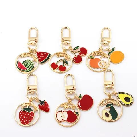 Summer Fresh Fruit Alloy Keychain Cute Watermelon Cherry Orange Strawberry Apple Avocado Bag Pendant Charm Keyring For Bag Earphone Case Decorative Accessory Gift