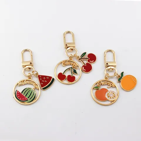 Summer Fresh Fruit Alloy Keychain Cute Watermelon Cherry Orange Strawberry Apple Avocado Bag Pendant Charm Keyring For Bag Earphone Case Decorative Accessory Gift