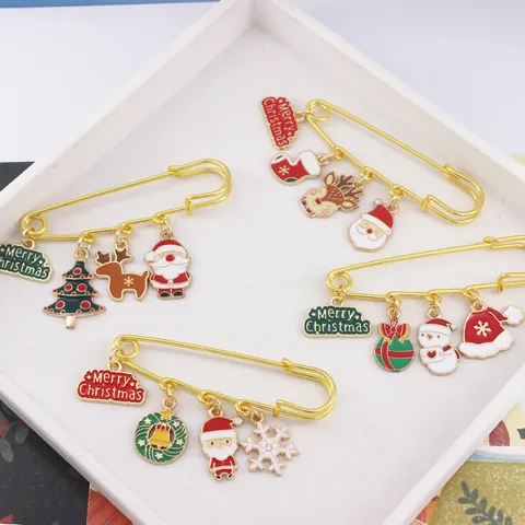 Cartoon Christmas Santa Claus Alloy Brooch Exquisite Handmade Enamel Safety Pin Brooches For Women Sweater Scarf Decoration Gift