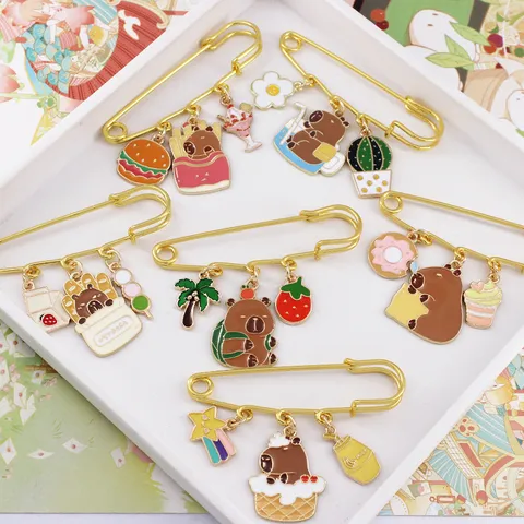 Cute Cartoon Capybara Zinc Alloy Enamel Brooch Safety Pin Denim Jacket Backpack Badge Clothing Waist Adjuster Fixing Pin Decoration Accessories For Unisex