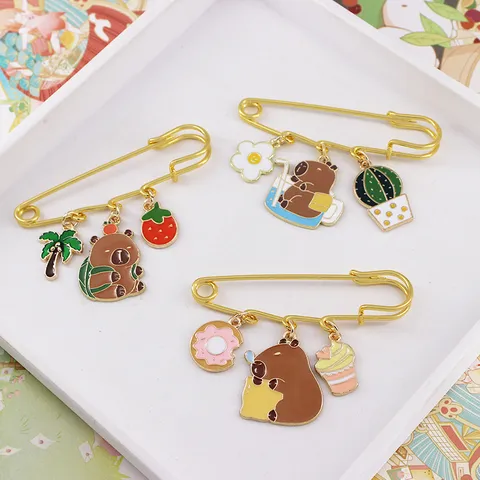 Cute Cartoon Capybara Zinc Alloy Enamel Brooch Safety Pin Denim Jacket Backpack Badge Clothing Waist Adjuster Fixing Pin Decoration Accessories For Unisex
