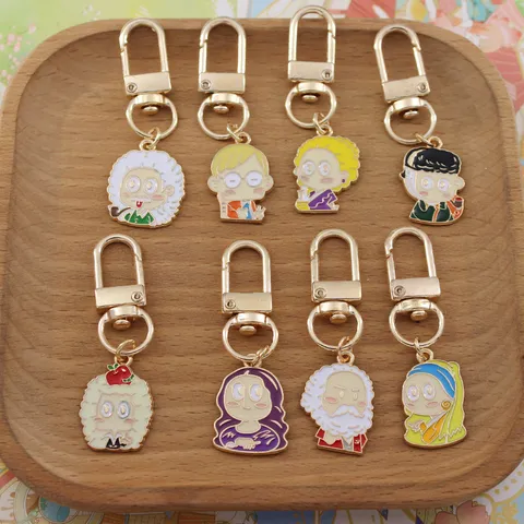 Creative Cartoon Keychain Cute Zinc Alloy Pendant Chibi Historical Figure Famous Artwork Portrait Bag Ornament Accessories