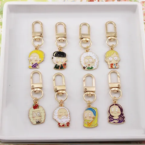 Creative Cartoon Keychain Cute Zinc Alloy Pendant Chibi Historical Figure Famous Artwork Portrait Bag Ornament Accessories