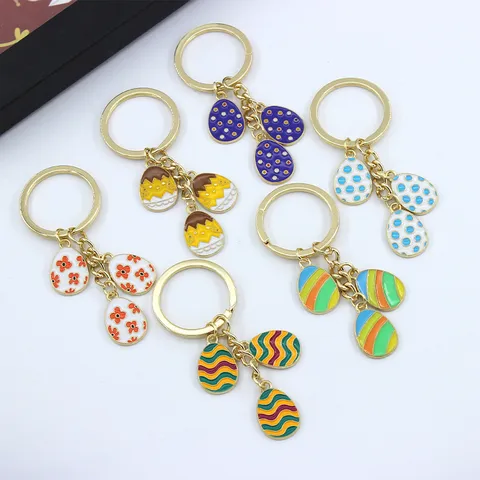 Easter Egg Bunny Ear Keychain Zinc Alloy Pendant Enamel Eggshell Chick Key Ring Bag Ornament For Women Kids Festival Gift