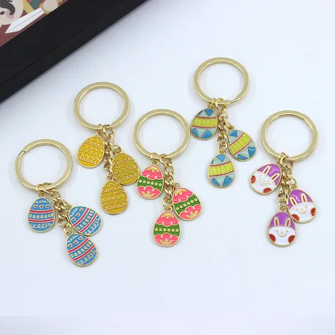 Easter Egg Bunny Ear Keychain Zinc Alloy Pendant Enamel Eggshell Chick Key Ring Bag Ornament For Women Kids Festival Gift