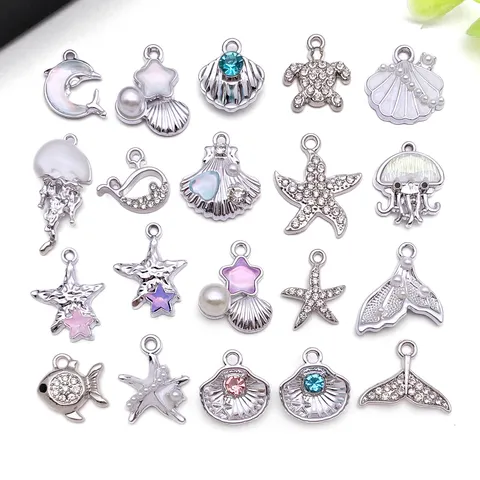Colgantes de Aleación de Tema Océano Diamante de Imitación Perla Artificial Estrella de Mar Medusa Concha Cola de Sirena Pendiente Para Bricolaje Joyería Hecha a Mano Collar Pulsera Pendientes Accesorios