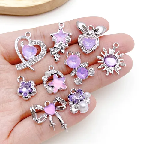 Zinklegering Strass Eメール Bedeltjes Voor DIY Sieraden Maken Kleurrijke Hart Ster Maan Strik Bloem Beer Zeester Materiaal Pakket