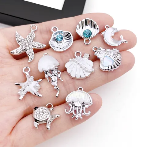 Colgantes de Aleación de Tema Océano Diamante de Imitación Perla Artificial Estrella de Mar Medusa Concha Cola de Sirena Pendiente Para Bricolaje Joyería Hecha a Mano Collar Pulsera Pendientes Accesorios