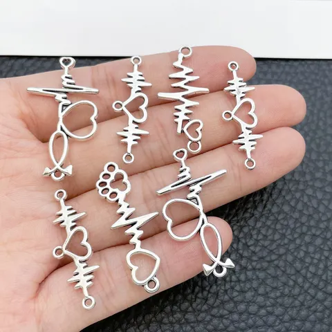 DIY Βίντατζ Μενταγιόν από Κράμα Ψευδαργύρου Πατημασιά Σκύλου Καρδιογράφημα Καρδιά Διπλής Οπής Σύνδεσμοι για Χειροποίητα Αξεσουάρ Κοσμημάτων Βραχιόλι Κολιέ