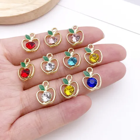 DIY Fruit Apple Charms Alloy Enamel Rhinestone Pendants For Jewelry Making Bracelet Necklace Earrings Craft Supplies