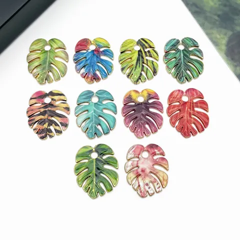 DIY Zinc Alloy Enamel Monstera Leaf Charm Pendant Cartoon Botanical Plant Tree Leaves Hanging Accessory For Keychains Bags Handmade Jewelry Making