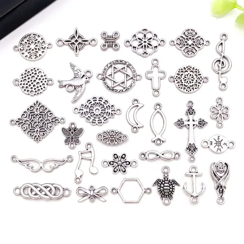 Retro Zinklegierung Verbinder Charms Geometrisch Hohl Blume Kreuz Note Links Für DIY Halskette Armband Schmuckherstellung