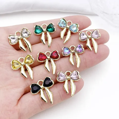 Sweet Alloy Bow Knot Charms Zinc Alloy Rhinestone Pendants For DIY Bracelet Earring Jewelry Making Accessories Wholesale