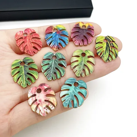 DIY Zinc Alloy Enamel Monstera Leaf Charm Pendant Cartoon Botanical Plant Tree Leaves Hanging Accessory For Keychains Bags Handmade Jewelry Making